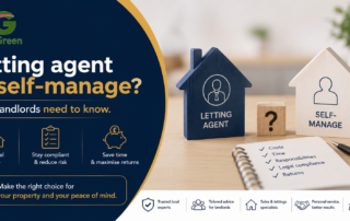 Rutter Green blog banner showing a comparison between using a letting agent and self-managing a rental property, helping UK landlords choose the best property management option.