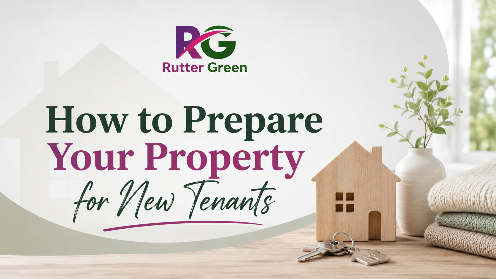 How to Prepare Your Property for New Tenants | Rutter Green How to Prepare Your Property for New Tenants blog banner by Rutter Green with house keys and rental property illustration