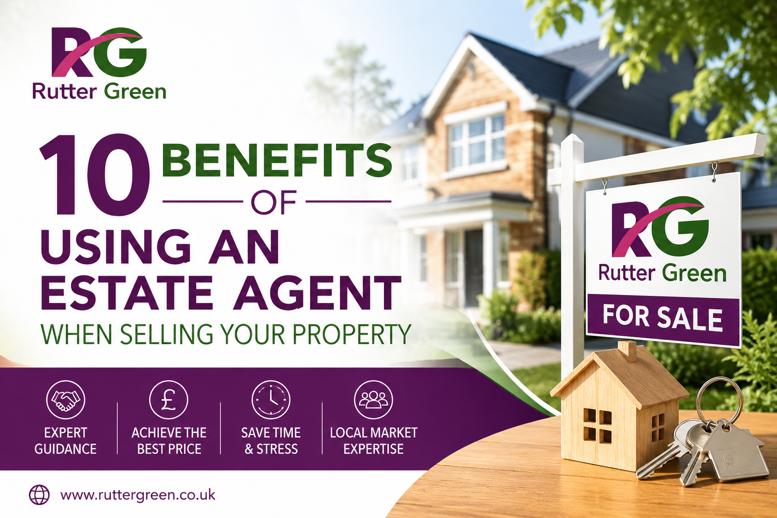 10 Benefits of Using an Estate Agent When Selling Your Property | Rutter Green Modern family home with a For Sale sign representing the benefits of using an estate agent when selling a property in Wigan.